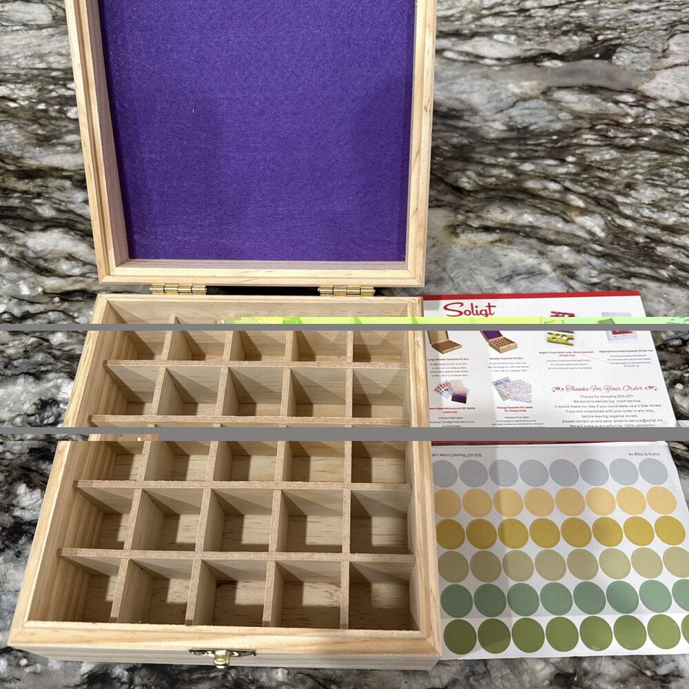 Soligt 25 Slot Wooden Essential Oil Box Case Storage Organizer 7” X 7” X 3.75"